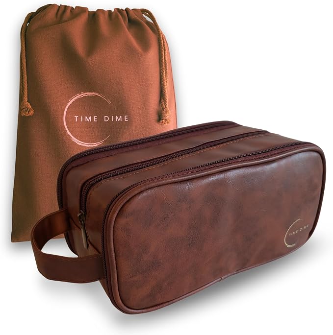 Premium Men’s Toiletry Bag with Drawstring Pouch – Durable Water-Resistant Leather-Look Travel Organizer for Shaving, Grooming & Hygiene Essentials (Chestnut Brown)