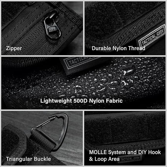 TACTICAL GEEK Storage A2 S EDC Pouch Organizer, Nylon Coin Purse, Multi-Purpose Storage Pocket, Cool Slim Multitools Pocket Organizer for Men, Compact Gadget Pouch for Daily Carry Black