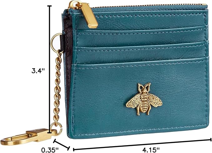 SEAVILIA Card Holder Keychain Wallet for Women with ID Window RFID Coin Purse Bee Gifts Slim Minimalist Small Wallet