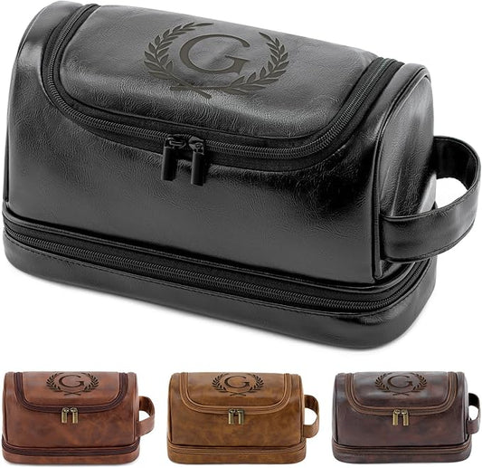 Mens Toiletry Bag Travel Essentials Personalized Monogrammed Initial Gifts for Him, Teacher Coach Appreciation Retirement Thank You Gifts Shaving Bag for Toiletries Accessories, Black G