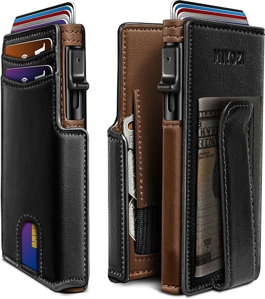 miyozi Men Wallet,with Money Clip Coins Pocket ID Window,Slim Front Pocket RFID Blocking Pop-up Card Holder 3.9"x 2.7", Gift Boxed