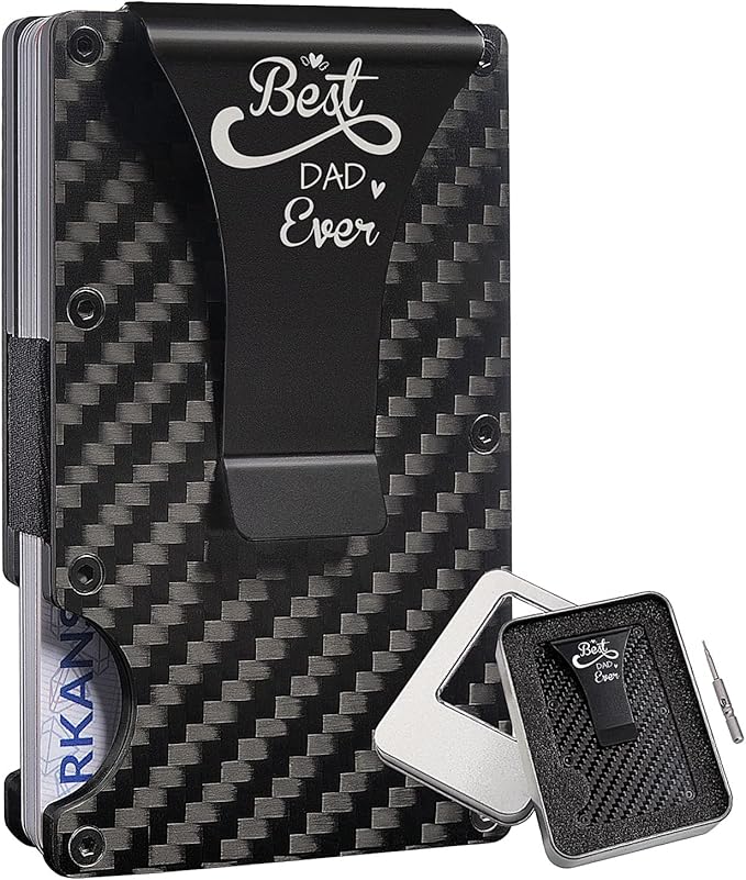 Kullder Carbon Fiber Wallet, Minimalist Slim Men's Wallet with Money Clip, RFID Blocking, Personalized Engraving, Perfect Dad Gift, Black