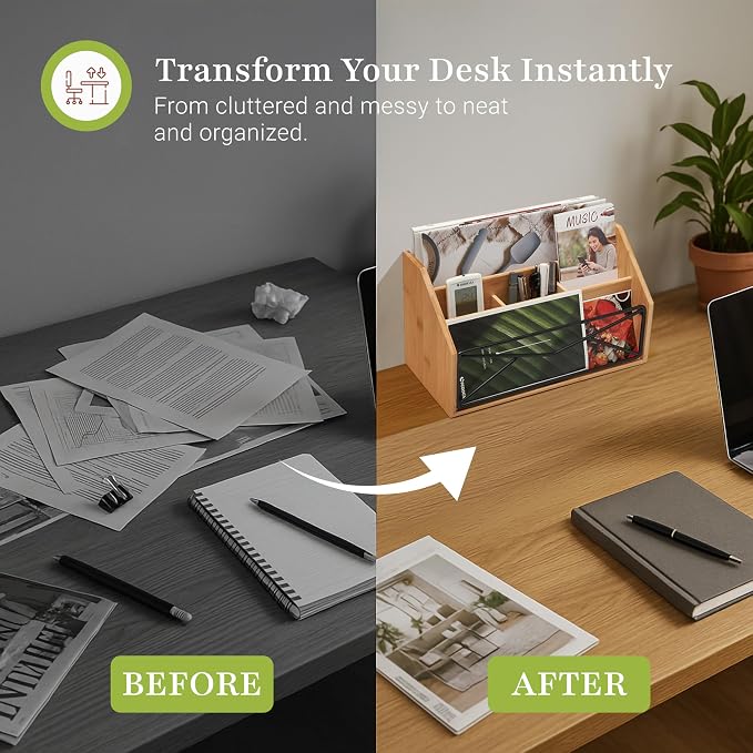 Prosumer's Choice Bamboo Desk Organizer for Office and Home – Natural Bamboo Mail Organizer for Countertop - Wooden Desktop Organizer for Mail, Files, Letters, and Tabletop Storage