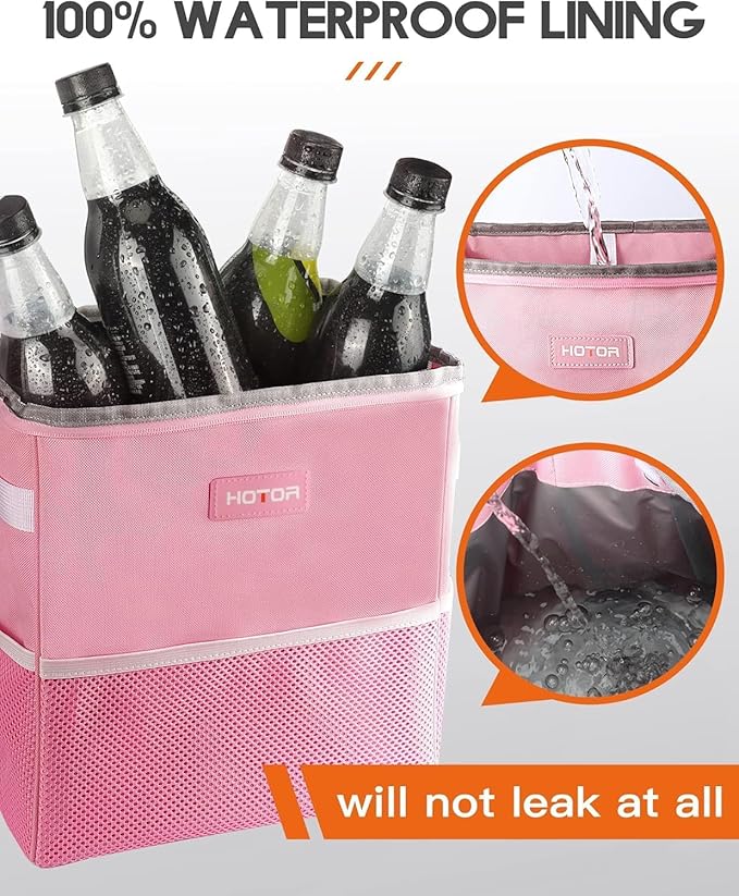 HOTOR 3 Gallons Car Trash Can, Ultra Large Capacity Organizer and Storage with Adjustable Straps & Magnetic Snaps, Waterproof Car Accessory for Interior Car Stuff Storage, Pink