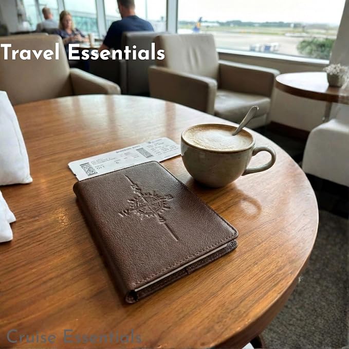 SETTINI Genuine Leather Passport Holder for Travel — RFID Blocking Passport Wallet for Men & Women, Compass Design, 6 Card Slots, ID Window, Travel Gift in Gift Box