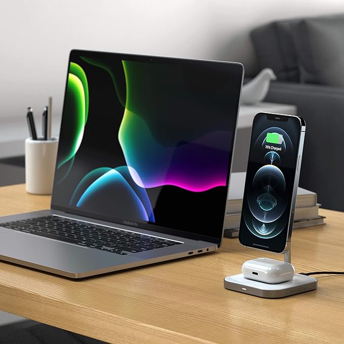 Satechi Aluminum 2-in-1 Magnetic Wireless Charging Stand, for iPhone 17/16/15/14/13/12 Series, AirPods Pro 3/2/1, AirPods 4/3