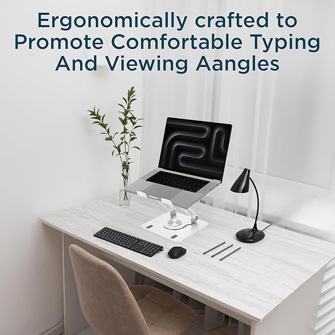 Uncaged Ergonomics Swivel Laptop Stand for Desk, Adjustable Computer iPad Stand for Desk w/ 360 Rotation, Portable Laptop Holder for Home Office Ergonomic Supplies (White)