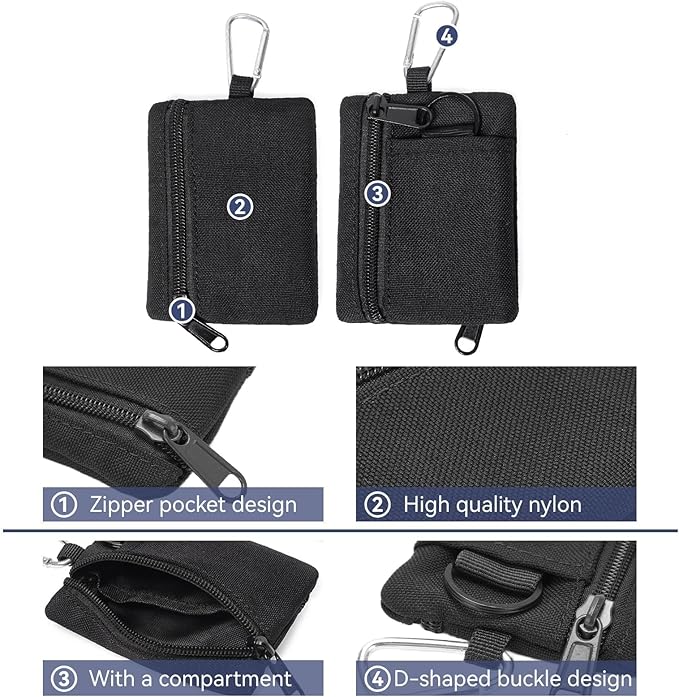 HERCHR Mini Size EDC Utility Pouch Bags First Aid Pouch Organizer Storage Pouch Waist Pack with Carabiner