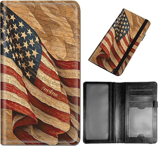 DEGDFSGR Checkbook Cover PU Leather Checkbook Covers for Women for Duplicate Checks, Check Book Covers with RFID Blocking Function for Personal Checkbook, Vintage American Flag
