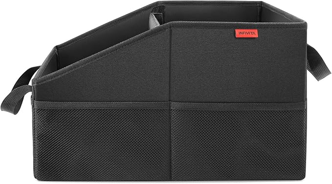 Car Organizer - Automotive Organizer for Front And Back Seat or Floor, Car Caddy Organizer with Divide, Handles and Multiple Mesh Pockets