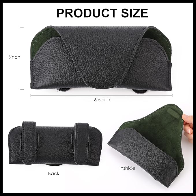 Magnetic Sunglass Holder for Car Visor Clip, Leather Car Glasses Holder, Visor Accessories Eyeglasses Holder Glasses Storage Case (01-Black)