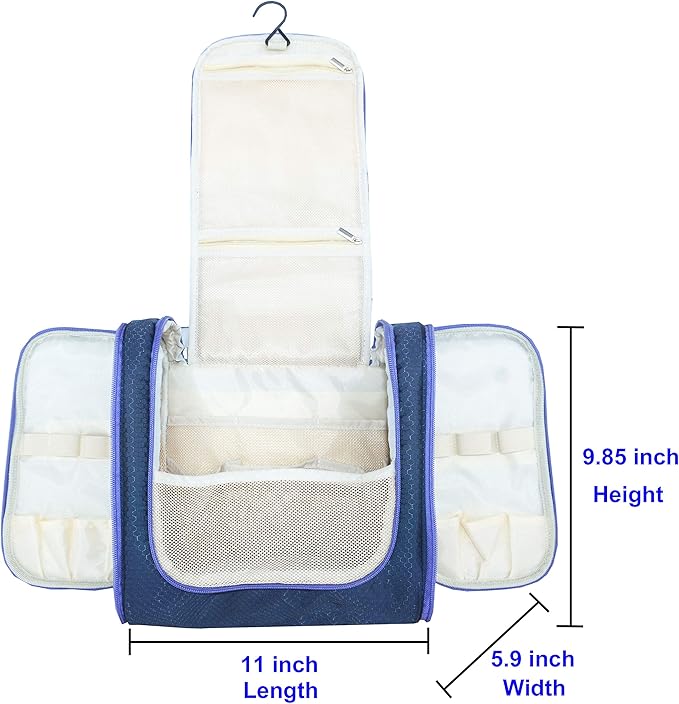 Freegrace Extra Large Hanging Toiletry Bag for Men and Women - Water-Resistant Nylon Travel Bathroom Organizer for Cosmetics, Makeup, and Toiletries