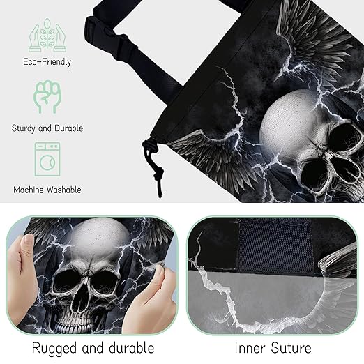 Skull Lightning Car Garbage Bag,Waterproof Small Car Trash Bag Hanging Back of Seat,Drawstring Hanging Car Trash Bag with Adjustable Buckle for Car Accessories
