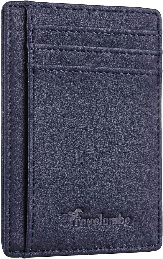 Travelambo Front Pocket Minimalist Leather Slim Wallet RFID Blocking Medium Size