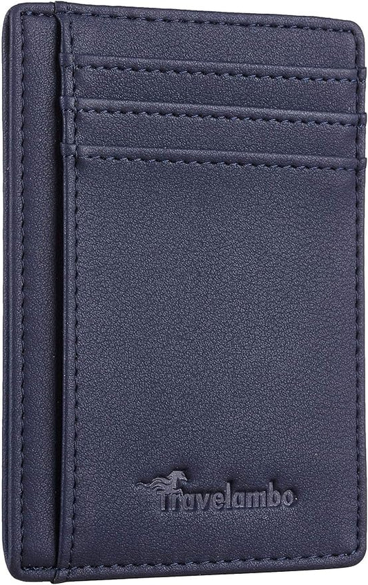 Travelambo Front Pocket Minimalist Leather Slim Wallet RFID Blocking Medium Size