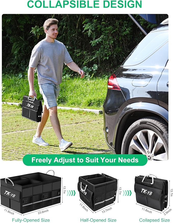 Trunk Organizer for SUV - Car Organizer with Removable Cooler Bag,Collapsible Multi Compartment 1680D Waterproof Sturdy Cargo Storage for Car Accessories Women Men (Extra Large)