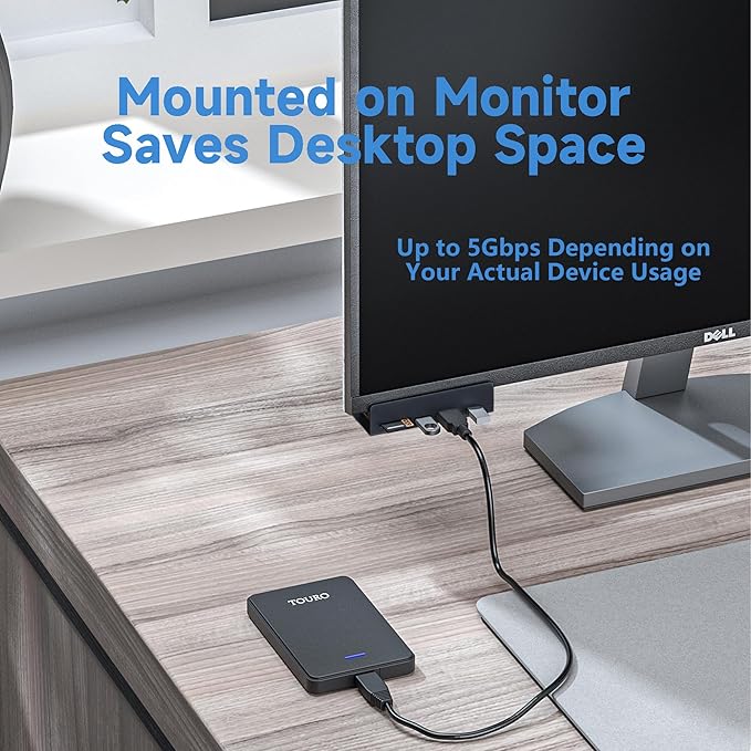 USB C Hub Clamp Aluminum 2-Port USB 3.0, USB C Data Port, SD/TF Card Reader for 0.39''-1.18'' Thickness Desktop PC, Desks,Monitor Stand Desktop Powered USB Hub and Cell Phone Holder (Black)