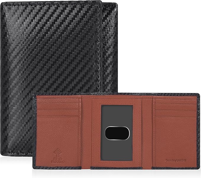 Tri fold Leather Wallet for Men with RFID | Slim Wallets for Men with 1 ID and 6 Credit card slots | Front Pocket Minimalist