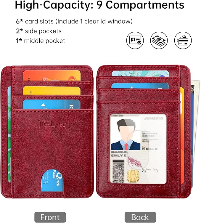 Teskyer Slim Wallet for Men, Minimalist Front Pocket RFID Blocking Leather Wallet Credit Card Holder for Men & Women