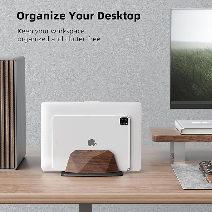 Vertical Laptop Stand - Walnut Adjustable Laptop Holder,Desktop Dock Compatible with All MacBook, Surface,Chromebook,Dell & More(Walnut)
