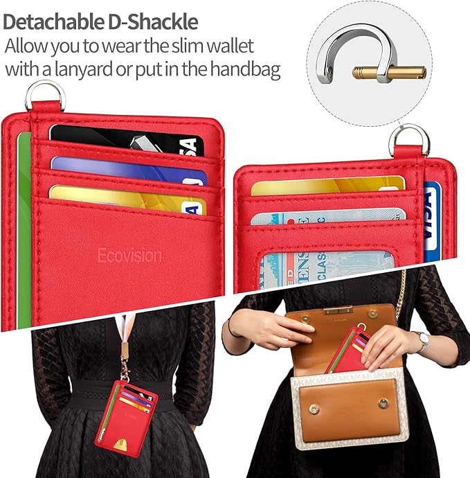 EcoVision Slim Minimalist Front Pocket Wallet, RFID Blocking Credit Card Holder Wallet with Detachable D-Shackle for Men Women
