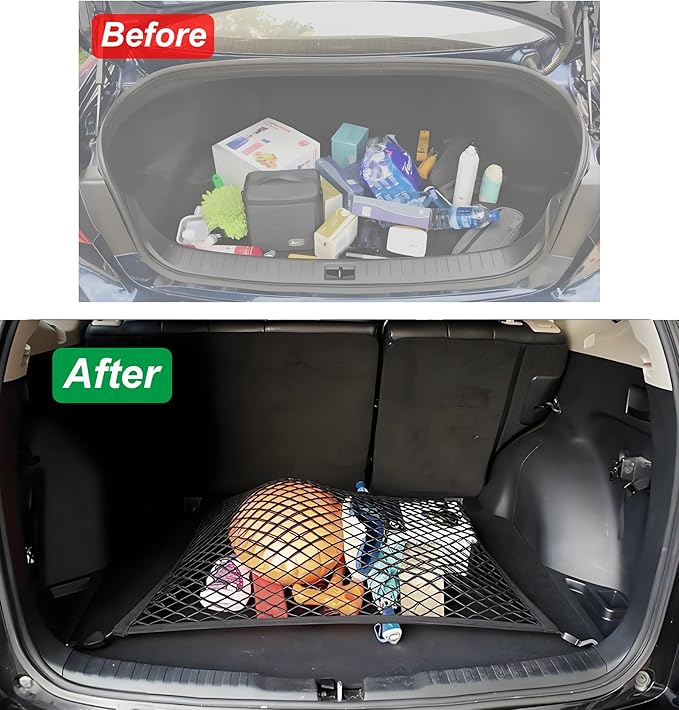 Elastic Cargo Net for SUV, Trunk Net with Hook, Car Net for Trailer, Truck Bed Netting Cover Storage,32" X 24" Stretch to 63"X43" for Universal Organizer, Luggage Cover