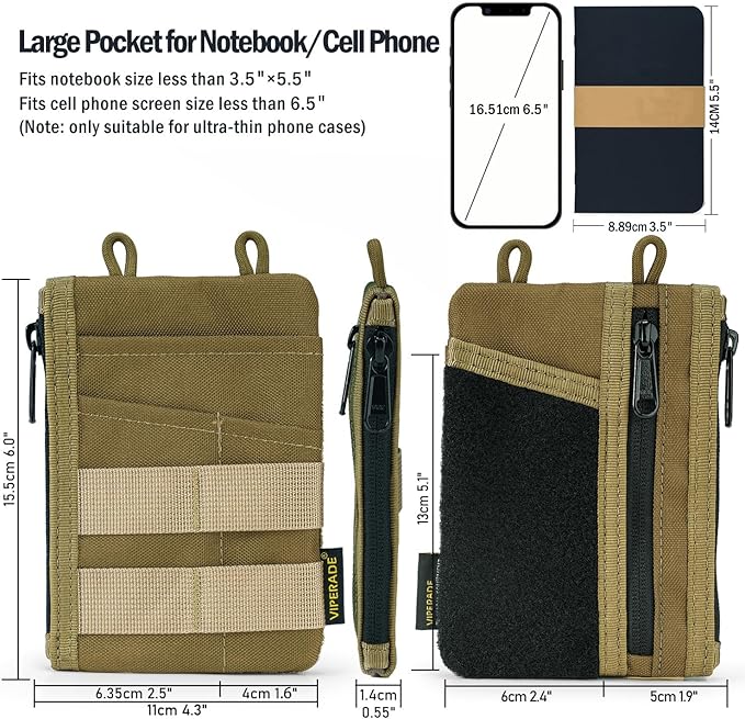 VIPERADE VE18 EDC Pouch, Pocket Organizer for Men, EDC Pocket Organizer, 3 Slots with 2 Zipper Pockets, Multitool Pouch