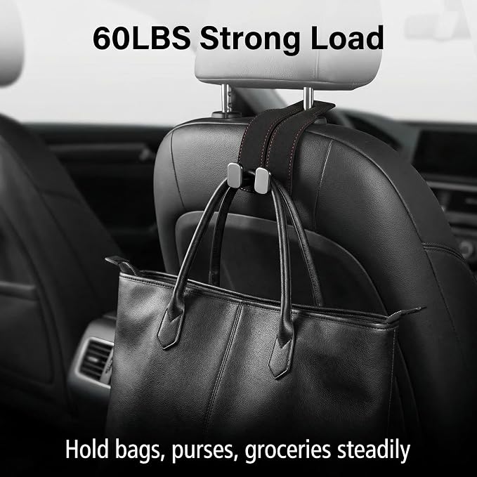 2026 car wallet hook, car headrest hook, double hook leather car seat hook, car seat headrest hook, car seat backrest storage hook, seat backrest storage hook (gray)