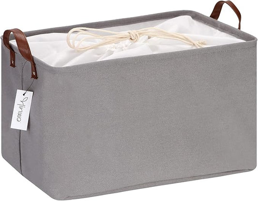 Hinwo 31L Large Storage Bins, Closet Organizers and Storage, Shelf Baskets, Foldable Clothes Storage Baskets with Handles, Containers for Clothing, Blanket, Towels, Toys, Bedding (Gray)