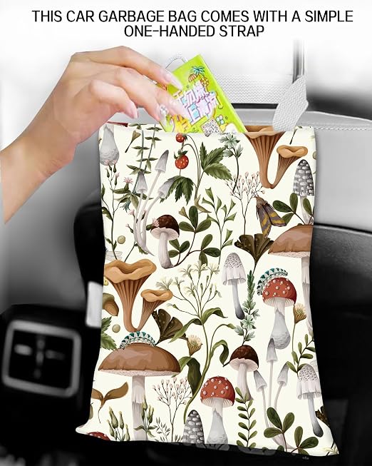 Car Garbage Can, Car Trash Bag, Car Garbage Bag, Hanging Car Trash Can for Car Accessories, Vehicle, Travelling, Camping, Cute Car Back Seat Organizer, Cute Boho Mushrooms