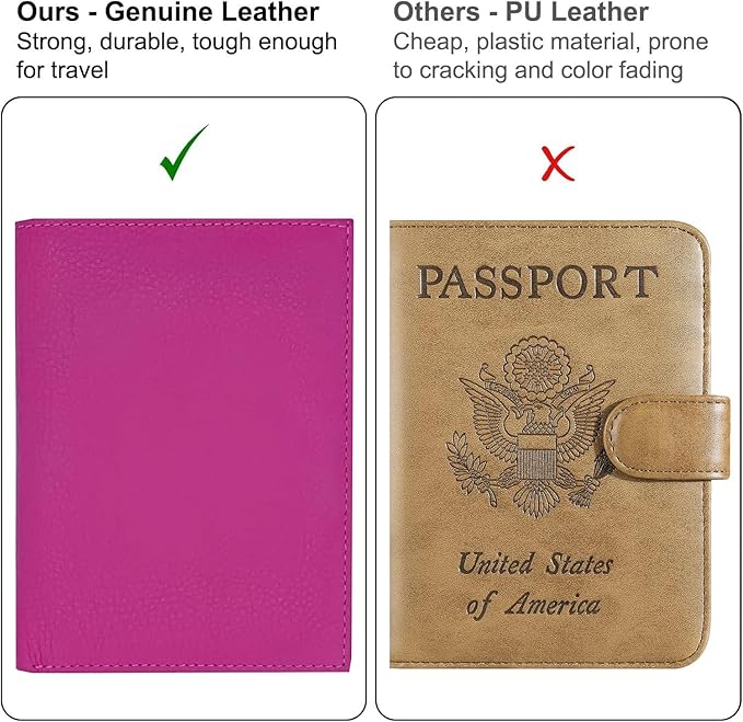 Hot Pink RFID Genuine Leather Passport Wallet