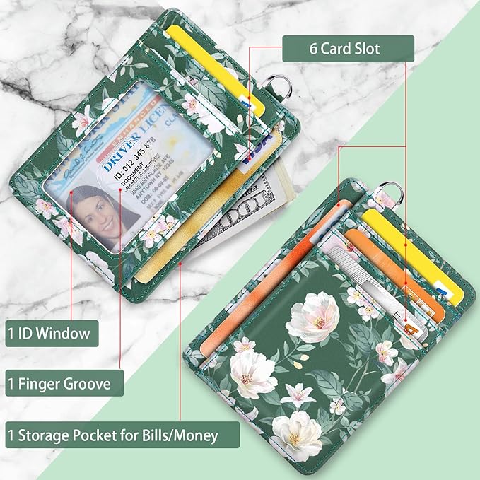 Coco Rossi Slim Front Pocket Wallet RFID ID Card Holder Cute Small Wallet with Keychian for Women, Alpine Green