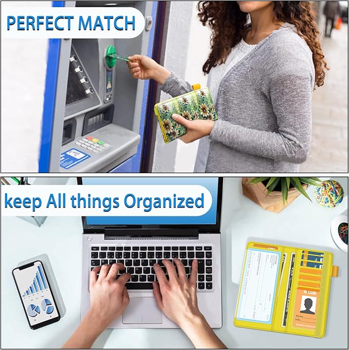 bvya 2 PCS Checkbook Covers for Men & Women with RFID Blocking, Premium Printed Leather Checkbook Holder Slim Wallets with Pen Holder & Built-in Clear Plastic Divider for Duplicate Checks