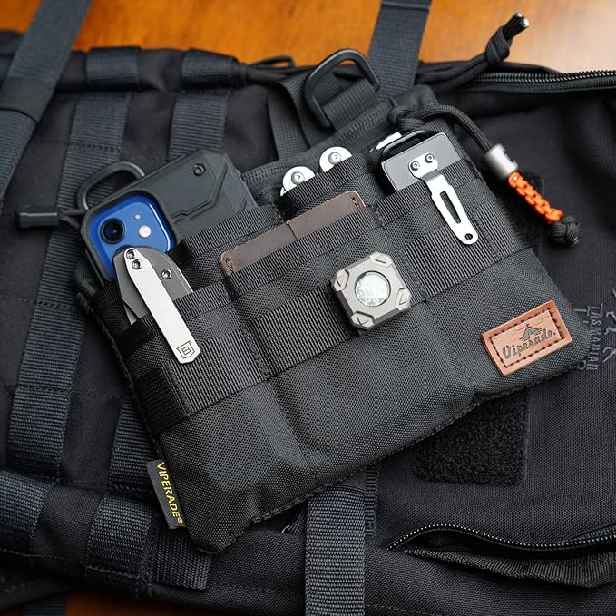 VIPERADE VE5 Slim EDC Pouch with 7 Pockets, Mens Pocket Organizer Multitool Pouch, Mini Crossbody Messenger Bag (No Strap)