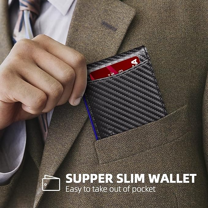 RUNBOX Slim Wallet for Men Genuine Leather RFID Blocking Bifold Minimalist Front Pocket Mens Wallet with Money Clip Thin Gift Box