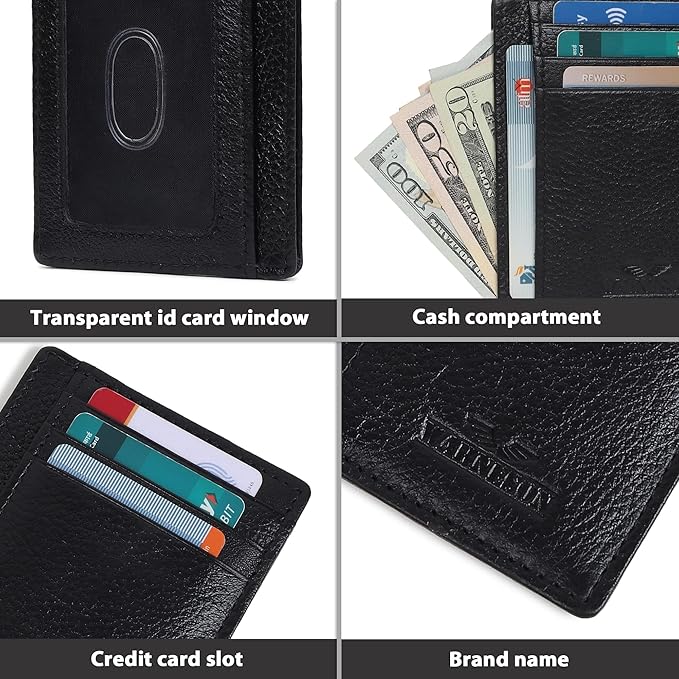Ultra Slim Leather Wallet Just 0.12 Thick, 6 Card Slots, RFID Blocking, Soft, Durable, Minimalist Genuine Leather, Credit Card Holder for Men & Women Great Gift