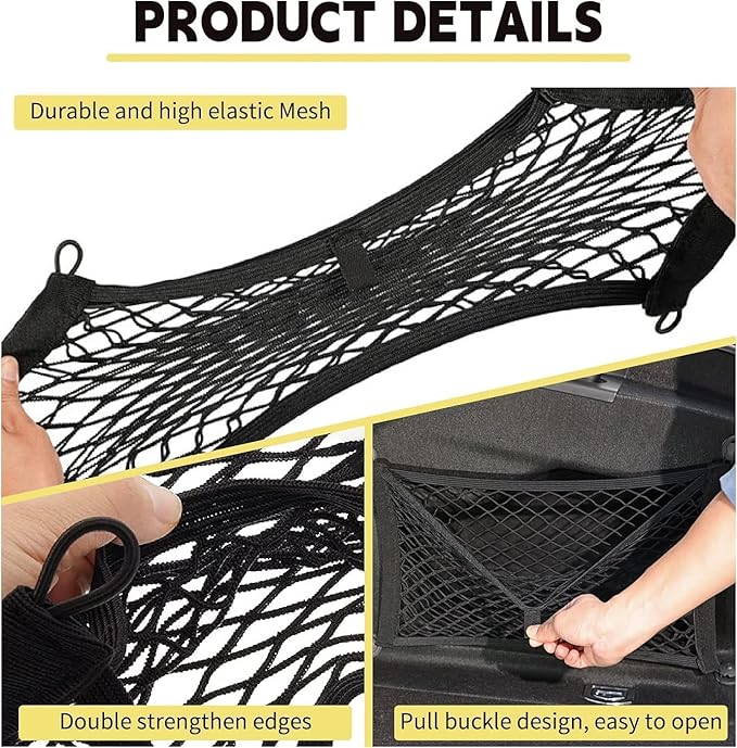 2 Pack Car Storage Net, DEDC 17.7x9.8 inch Cargo Net Pocket Universal Accessories Elastic Automotive Large Cargo Net Storage Mesh Pocket for Truck Car SUV Boats