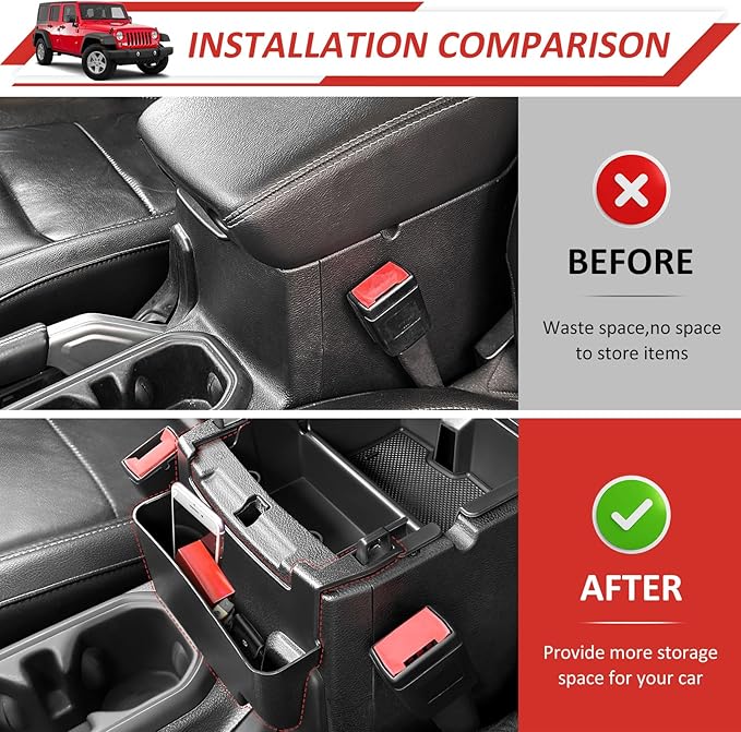 Center Console Hanging Organizer Tray Fit for 2018-2025 Jeep Wrangler JL JLU 4XE/Gladiator JT Center Console Armrest Box for Wrangler&Gladiator Accessories(Hanging Organizer)