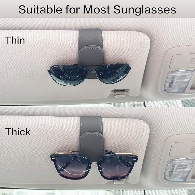 Sunglass Holder for Car Sun Visor, Magnetic Eyeglass Hanger Clip for Car Visor, Leather Car Glasses Mount, Car Interior Visor Accessories (Grey-1Pcs)
