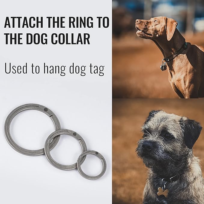 KeyUnity Titanium Flat Key Rings, 33/25/17.5mm Side Pushing Split Ring for Key Carabiner Flashlight Knife Dog ID Collar Tag