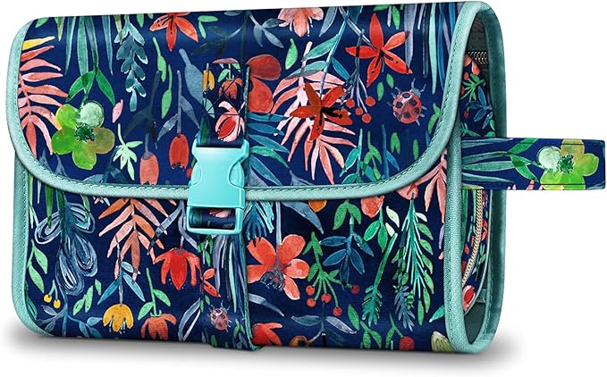 Fintie Portable Toiletry Cosmetic Travel Bag, Large Water Resistant Hanging Makeup Organizer Storage Pouch Case for Women Girls (Jungle Night)