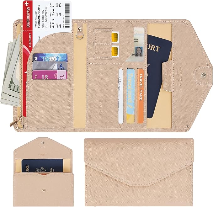 ZOPPEN Mulit-purpose Rfid Blocking Passport Holder Travel Wallet (Ver.4) Passport and Vaccine Card Holder ComboTri-fold Document Organizer Travel Essentials