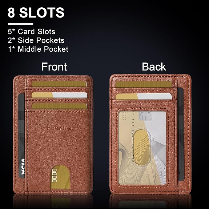 Hoewina Slim Wallet for Men, Credit Card Holder Wallet, Minimalist Design - RFID Blocking Front Pocket Leather Thin Wallet for Men and Women(Sand Brown)