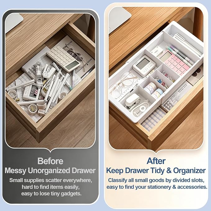 Expandable Desk Drawer Organizer,Deep Drawer Hanging Organizer Sliding Tray with Divider Storage Expandable from 11.2 to 18.9 Inch for Office Supplies,Makeup,Kitchen Cabinet,Bathroom