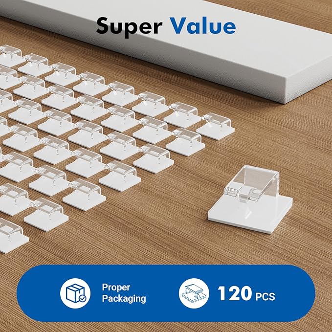 120 PCS Cable Clips, Small, Clear,Christmas Light Clips, Cable Management Wire Organizer Cord Holder for Under Desk, Car, Wall, TV PC Ethernet Cable