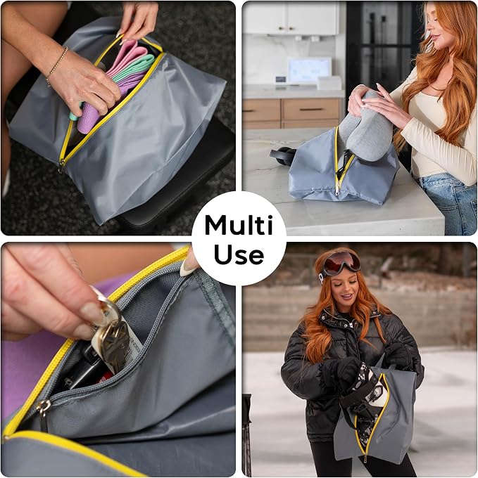 2 Pack Water Resistant Travel Shoe Bags with 2 Inner Pockets - Shoe Carrier Storage Cube Pouch with Zipper & Handle - Portable Shoe Bag for Gym, Traveling, Dance, Cross Country- Black & Grey