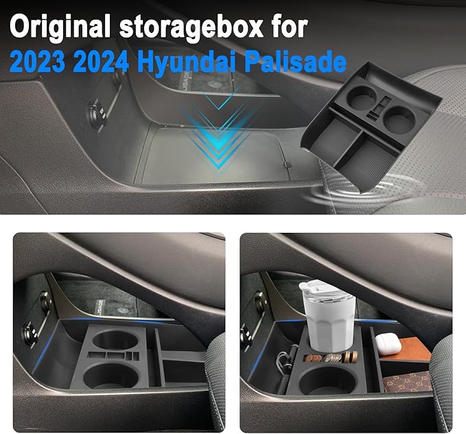 SHAOHAO 2024 2025 Palisade Lower Organizer Tray for 2023 2024 2025 Hyundai Palisade SE, SEL, XRT, Limited, Calligraphy Under Organizer Palisade 2024 2025 Accessories Insert Storage with Cup Holder