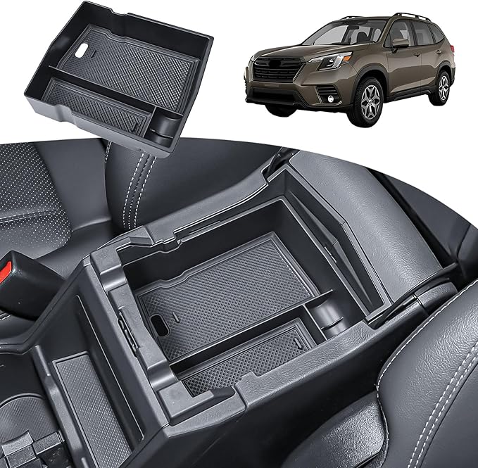 TACORBO Center Console Organizer Compatible with Subaru Forester 2019 2020 2021 2022 2023 2024 Accessories,Armrest Secondary Storage Box ABS Insert Glove Box Tray, Black Trim