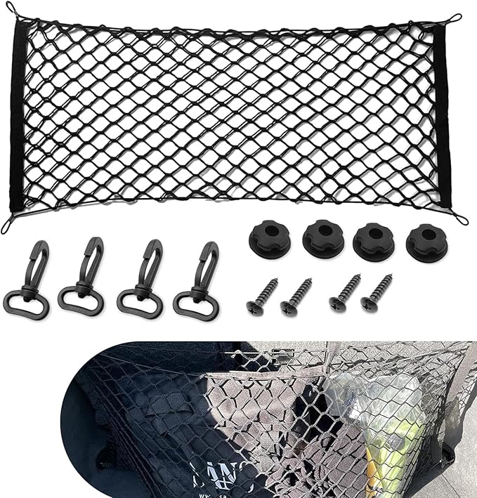 MLY Car Cargo Net, Trunk Net Stretchable Storage Mesh with Secure Hooks, Adjustable Storage Mesh, Universal Trunk Cargo Net for SUV, Sedan (35.4x15.8 Inch)
