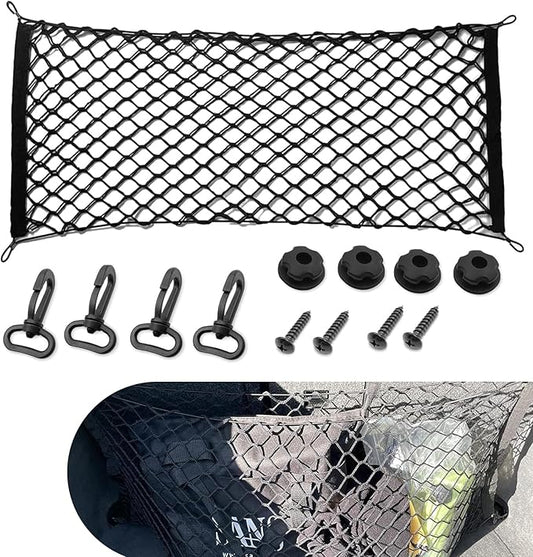 MLY Car Cargo Net, Trunk Net Stretchable Storage Mesh with Secure Hooks, Adjustable Storage Mesh, Universal Trunk Cargo Net for SUV, Sedan (35.4x15.8 Inch)